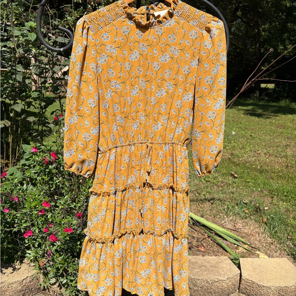 Roolee women’s mustard Floral Yellow Dress midi size small